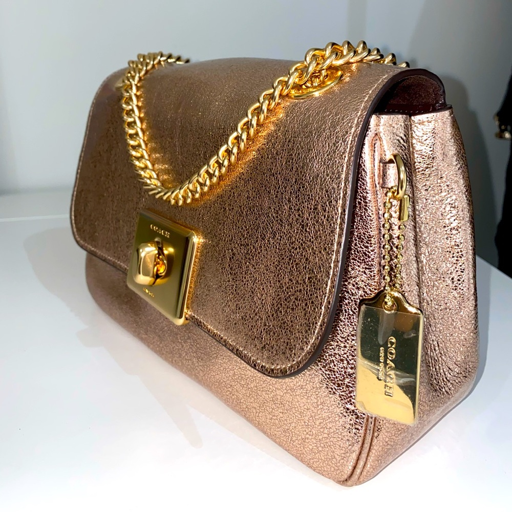 Coach F38937 Crinkle Metallic Rosegold Leather Cassidy Crossbody Bag Purse